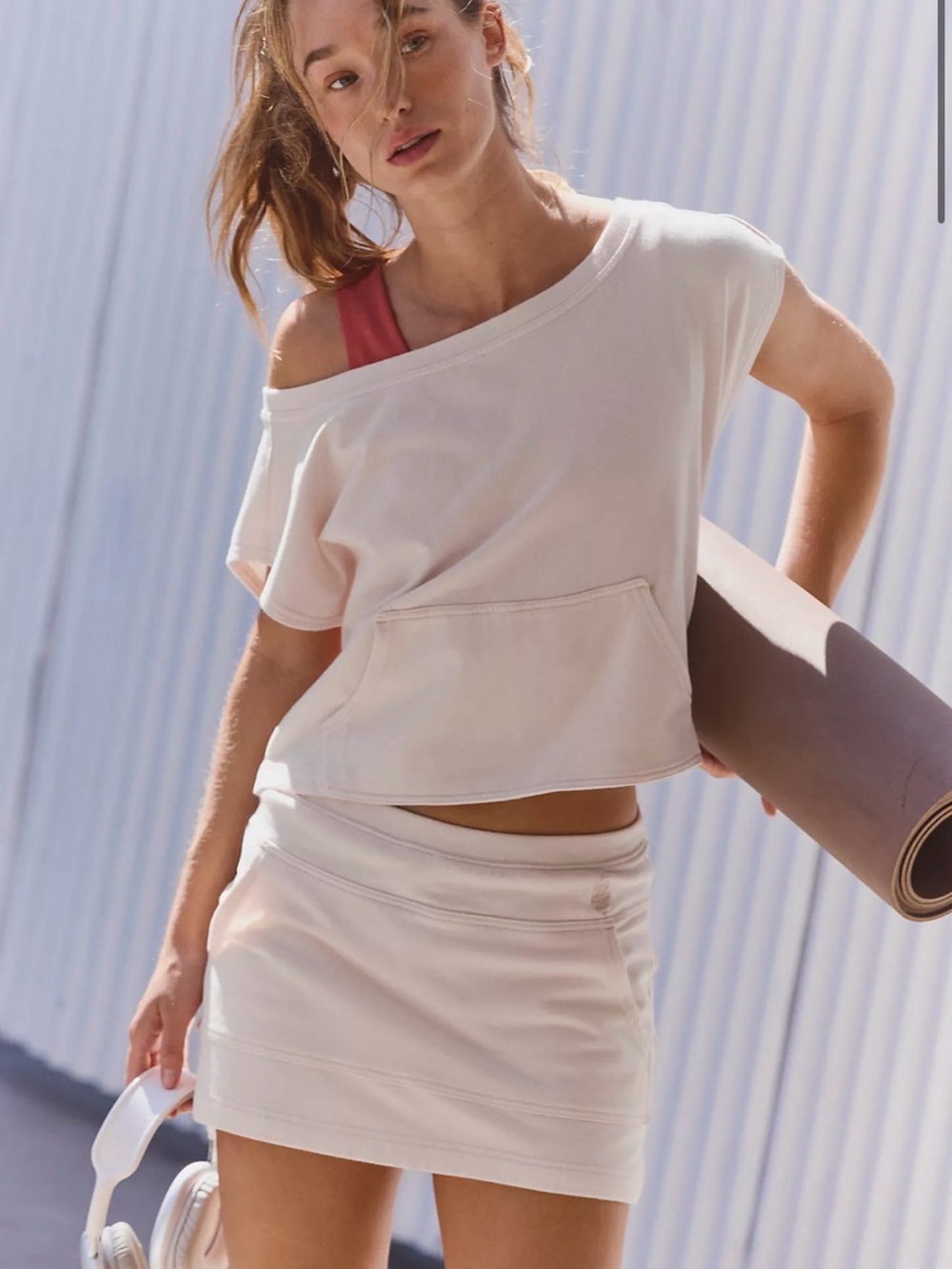 Free People Pale Pink Crop Sweatshirt and Skort Set